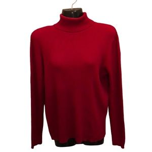 Karen Scott Turtle Neck Ribbed Sweater SZ M Basic Red Sophisticated  Rich girl